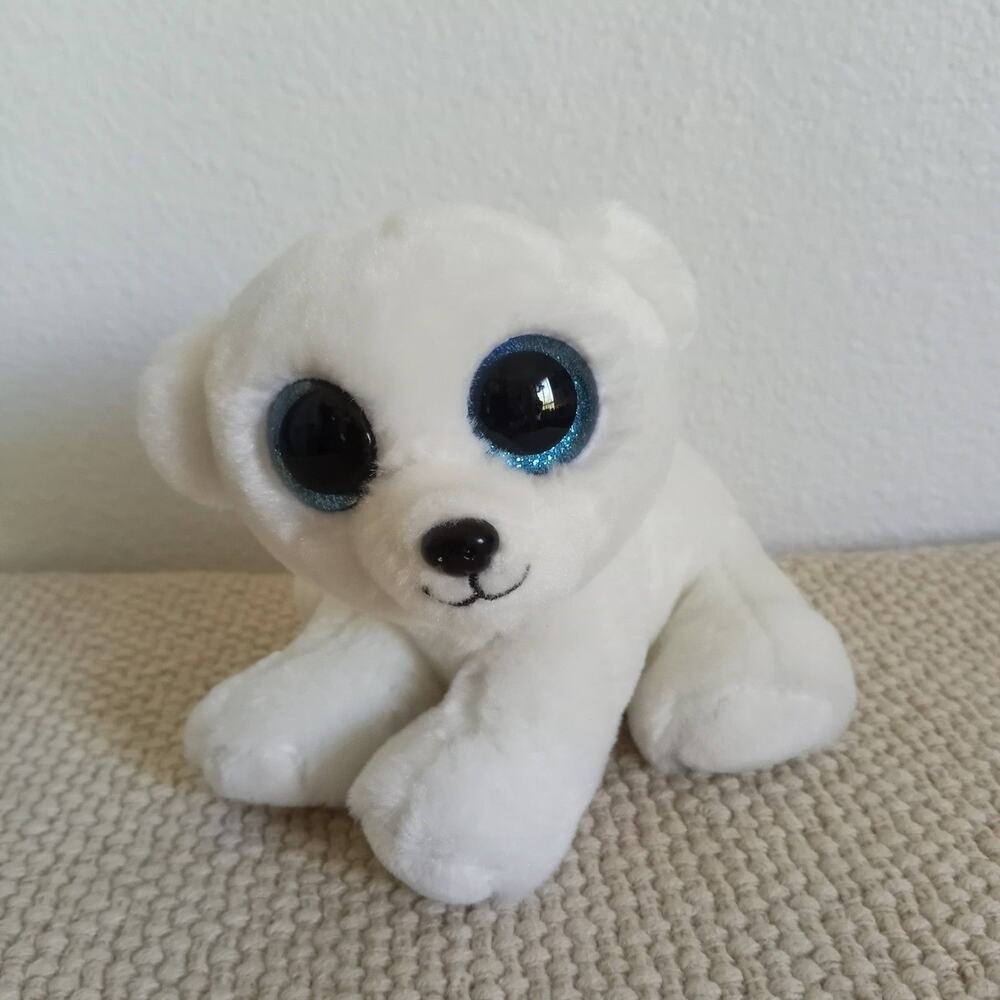 TY Polar Bear Cub ARI Beanie Babies Baby VelveTy White Blue Glitter Eyes 6"